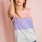 Fashionable tee with color block pattern in pink, lavender, and gray