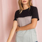 Relaxed fit color block striped shirt in black, taupe, and gray