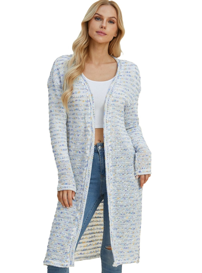 Light Blue Multicolor Longline Cardigan with Versatile Length