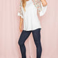 Plus size floral print ruffle sleeve white blouse.