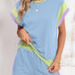 Light blue and green short set with color block design