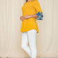 Yellow tunic top with floral detailed sleeves