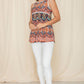 Boho chic sleeveless top in plus sizes with eye-catching print