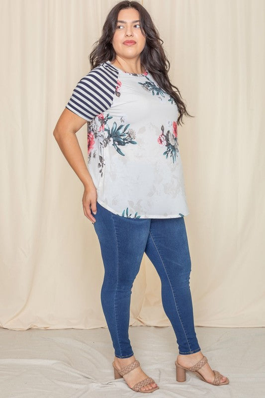 Floral Stripe Delight Top perfect for pairing with jeans.