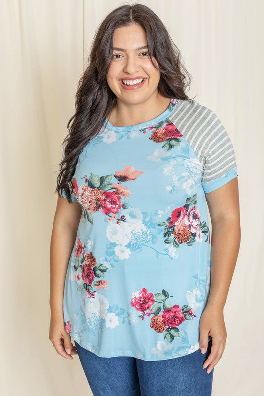 Floral Stripe Delight Top with a trendy design.