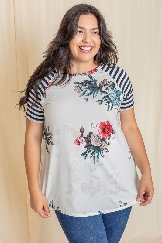 Elegant Floral Stripe Delight Top for everyday wear.