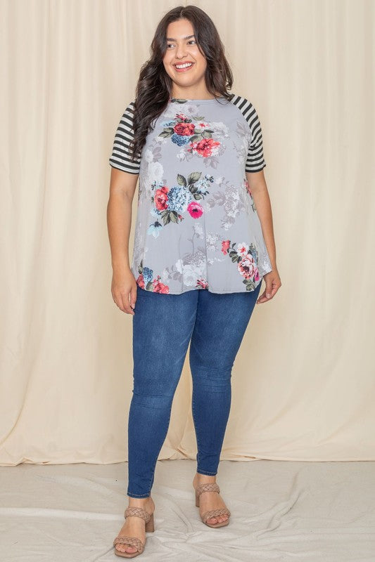 Trendy Floral Stripe Delight Top for casual outings