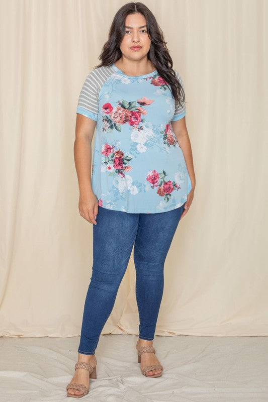 Stylish and soft Floral Stripe Delight Top.