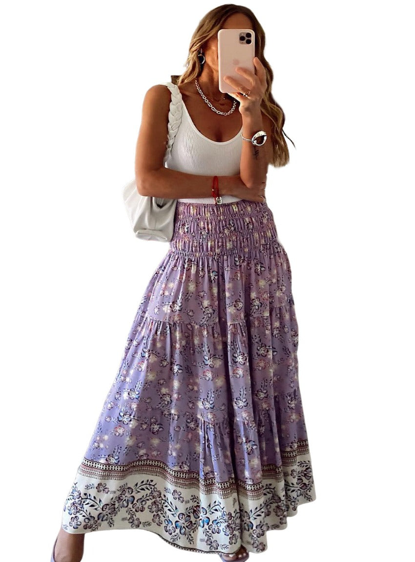 Flowy floral maxi skirt in lavender hues