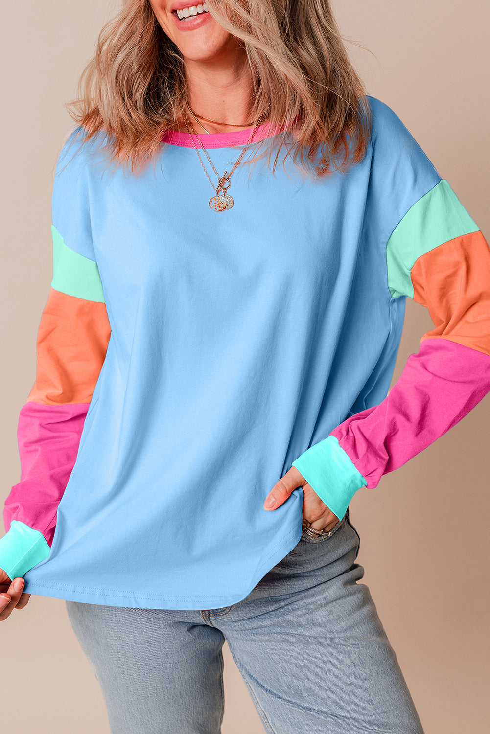 Pastel Sleeve Color Block Sweatshirt