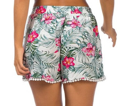 Stylish high-waist shorts with vibrant floral pattern and breathable fabric for summer days