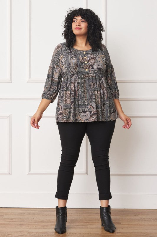 Paisley patchwork top in breathable, soft material