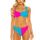 Fashionable color block bikini with a supportive top and retro-inspired high-waisted bottoms, perfect for beach vacations.