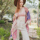 Vibrant boho chic kimono cardigan with colorful patterns.