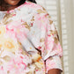 Floral Round Neck Three-Quarter Smocked Sleeve Top