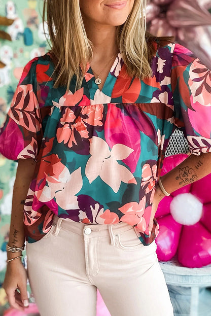Colorful tropical floral print top