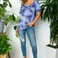 Breathable blue tie-dye plus size V-neck tee