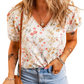 Chic V-Neck Puff Sleeve Blouse with an elegant floral print, perfect for any occasion. Versatile, breathable, and effortlessly stylish