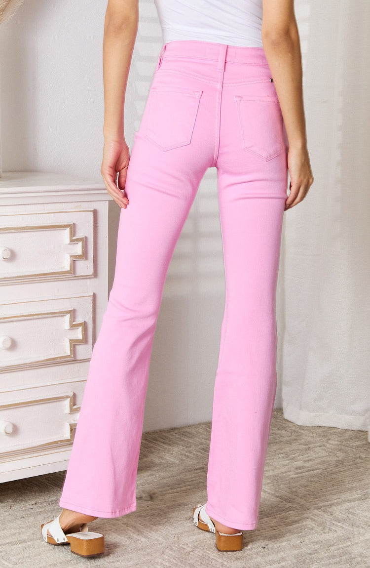 Shop the Kancan High Rise Bootcut Jeans for a chic, figure-flattering fit. Perfect for day-to-night style in a playful pink hue
