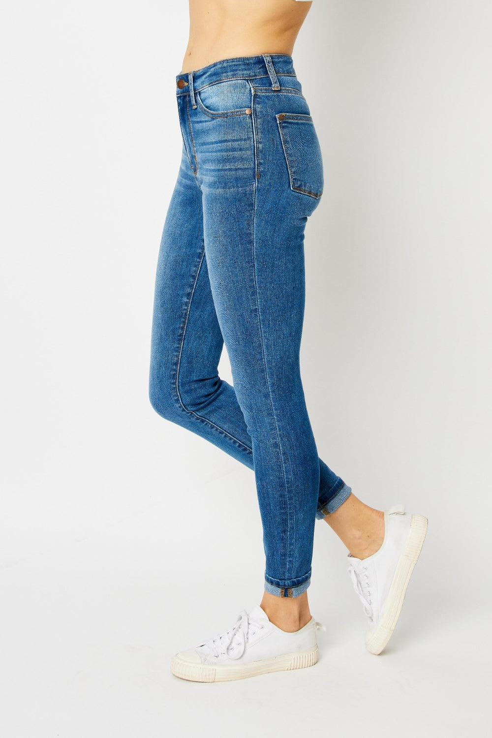 Embrace chic comfort with Judy Blue Full Size Skinny Jeans, featuring a stylish cuffed hem and a snug, flattering fit for all body types.