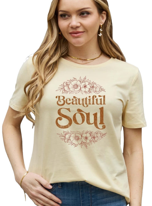 Beautiful Soul graphic tee with floral design in ivory