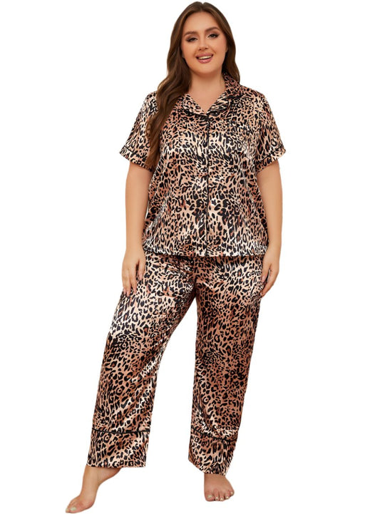 Plus Size Leopard Sleeve Top & Pants Lounge Set - Whimsical Appalachian Boutique