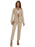 Lapel Collar Long Sleeve Pant Suit