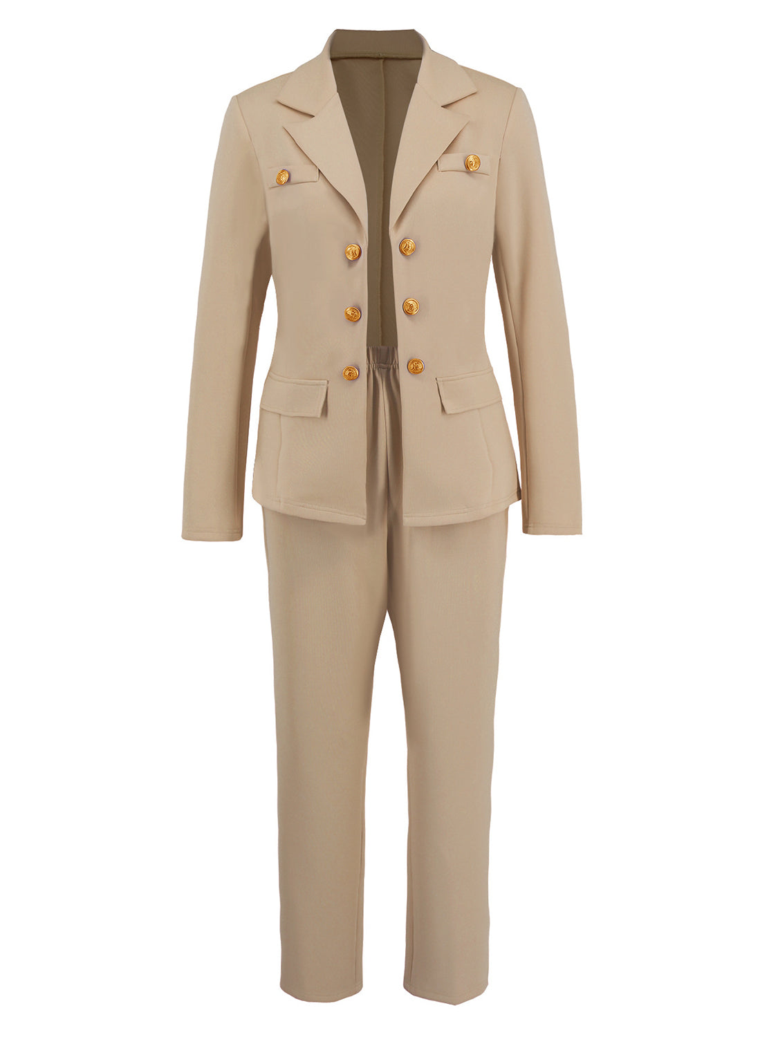 Lapel Collar Long Sleeve Pant Suit