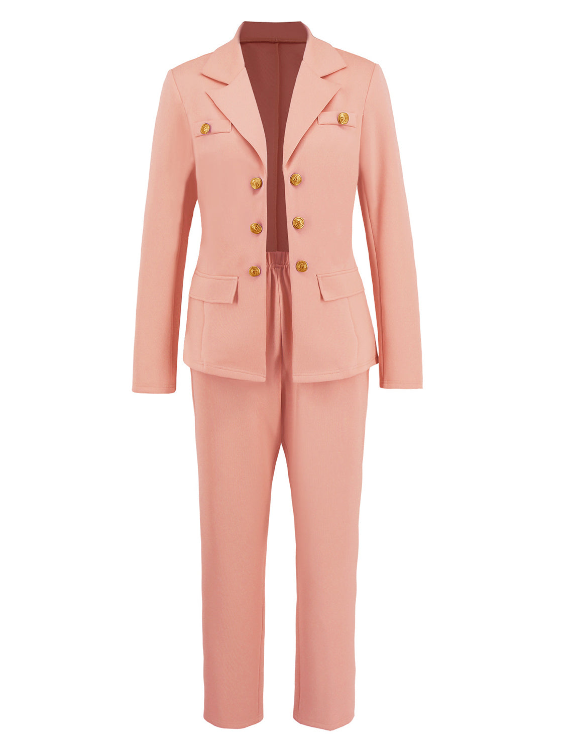 Lapel Collar Long Sleeve Pant Suit