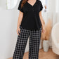 Plus Size V-Neck Top & Plaid Pants Lounge Set - Whimsical Appalachian Boutique