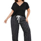 Plus Size V-Neck Top & Plaid Pants Lounge Set - Whimsical Appalachian Boutique