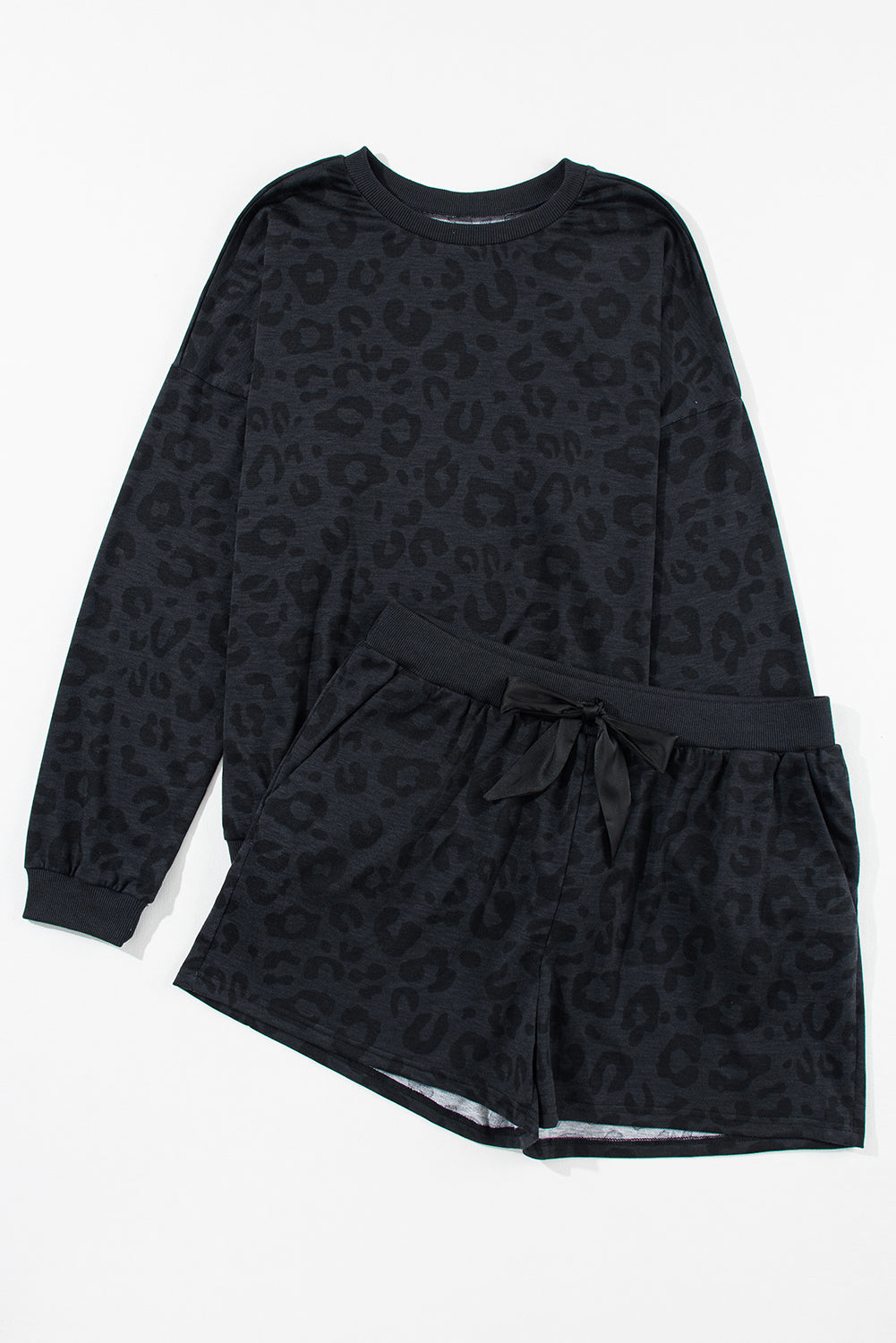 Black Leopard Top & Shorts Lounge Set