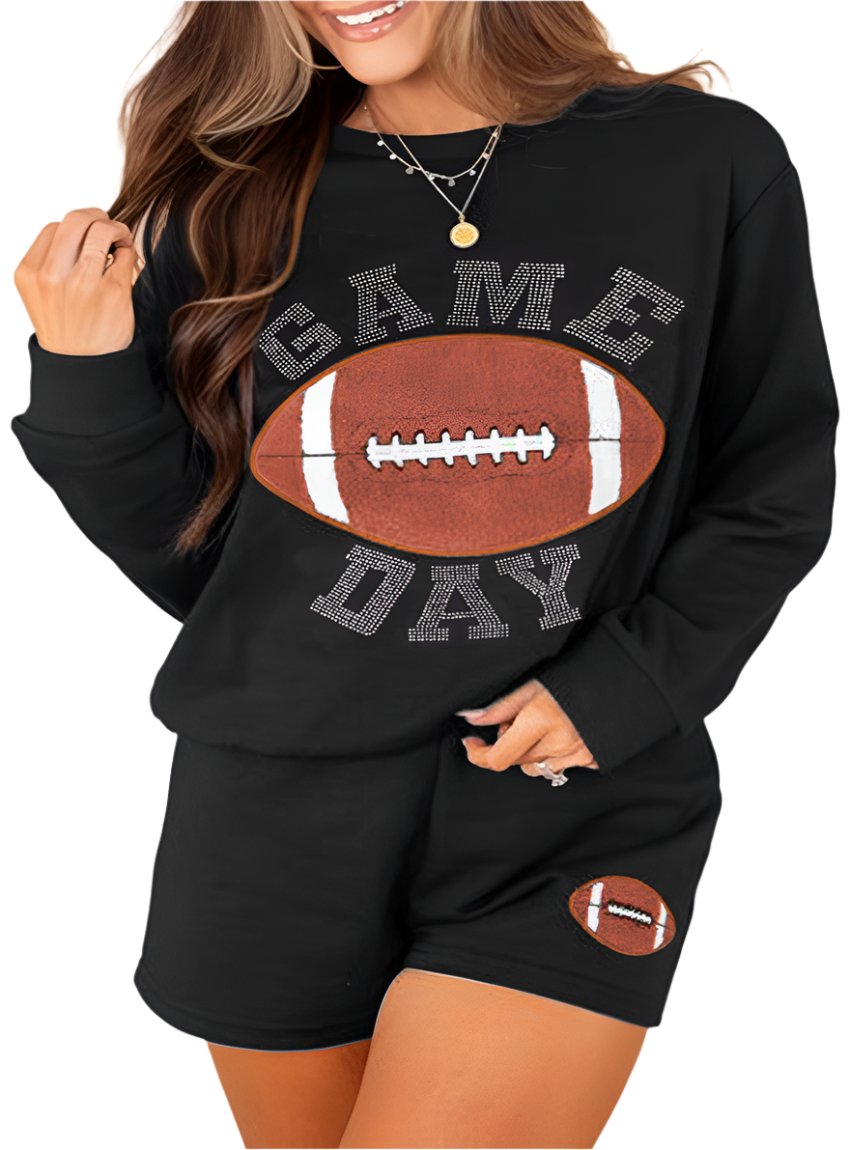 Football Graphic Pullover & Shorts Casual Outfit