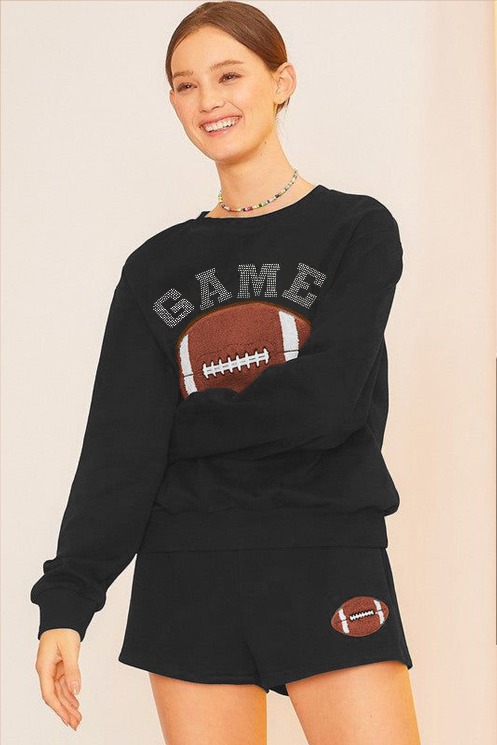 Football Graphic Pullover & Shorts Casual Outfit