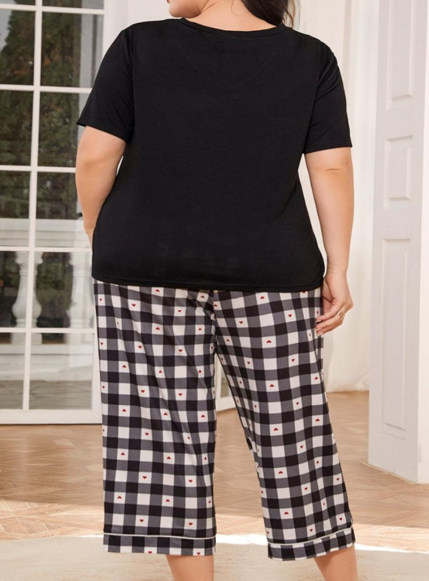 Plus Size V-Neck Tee & Cropped Pants Lounge Set - Whimsical Appalachian Boutique