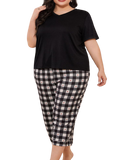 Plus Size V-Neck Tee & Cropped Pants Lounge Set - Whimsical Appalachian Boutique