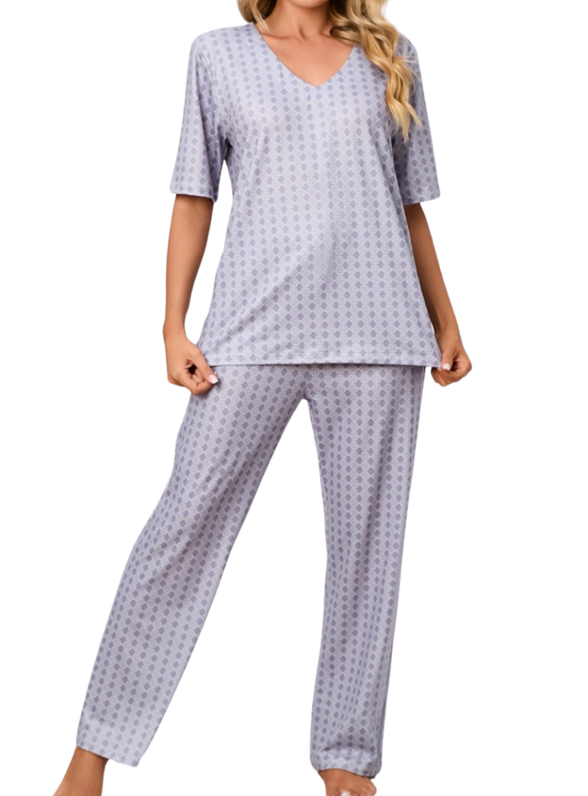 Printed V-Neck Top and Pants Lounge Set - Whimsical Appalachian Boutique