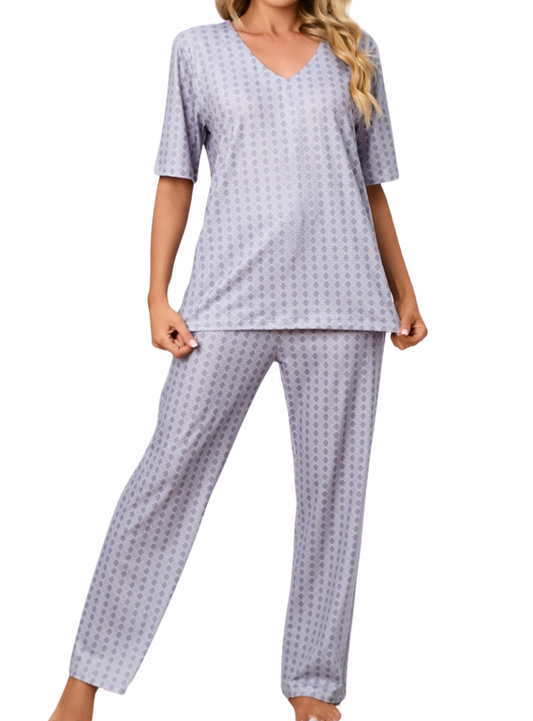 Printed V-Neck Top and Pants Lounge Set - Whimsical Appalachian Boutique