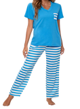 V-Neck Short Sleeve Striped Lounge Set - Whimsical Appalachian Boutique