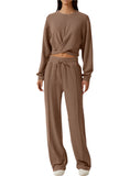 Crisscross Round Neck Top & Drawstring Pants Set