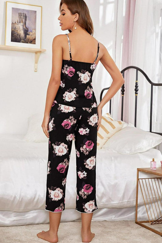 Floral V-Neck Cami & Cropped Pants Lounge Set - Whimsical Appalachian Boutique