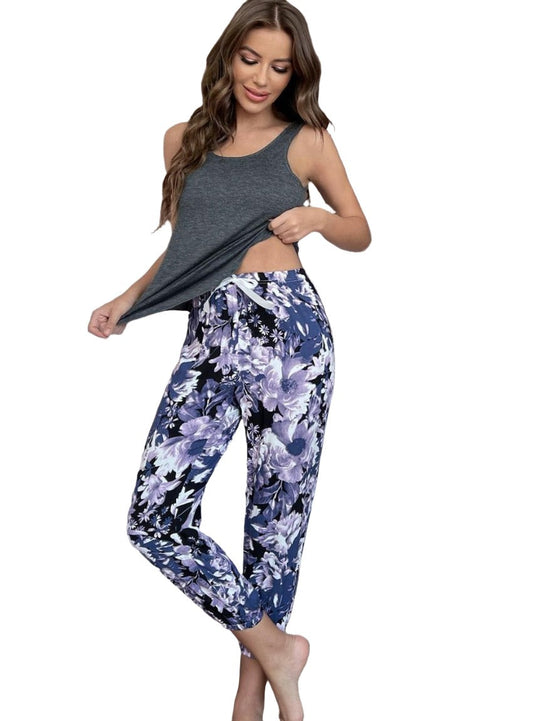 Tank & Floral Cropped Pants Lounge Set - Whimsical Appalachian Boutique