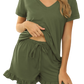 V-Neck Top and Drawstring Shorts Lounge Set - Whimsical Appalachian Boutique