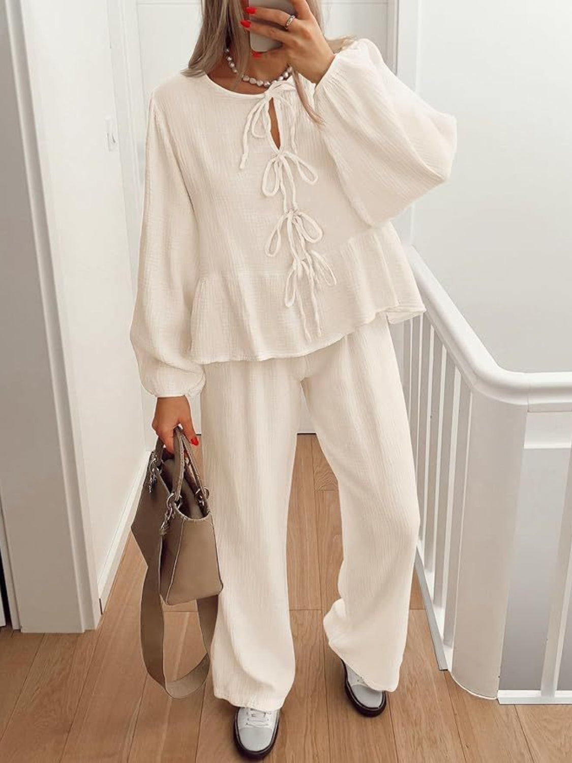 Ruffled Tied Two-Piece Pant Set