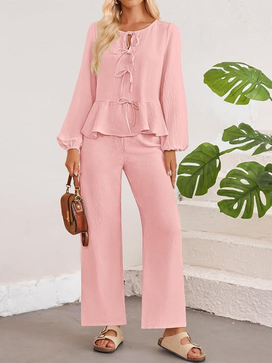 Ruffled Tied Two-Piece Pant Set