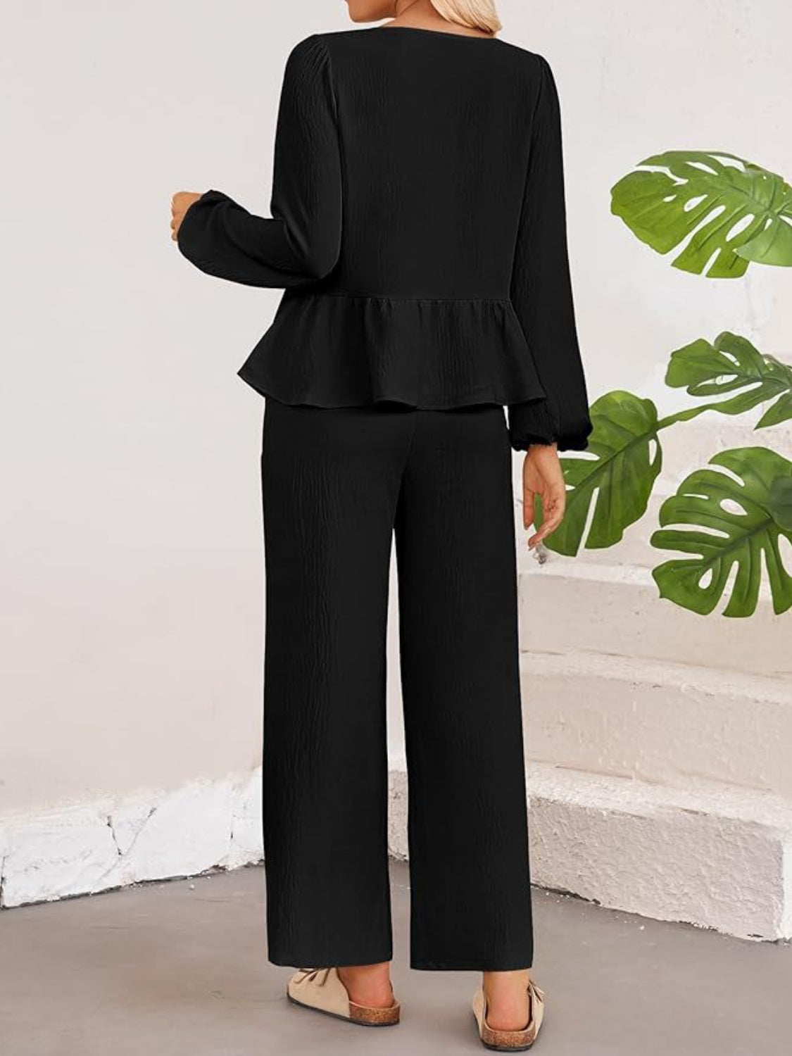 Ruffled Tied Two-Piece Pant Set