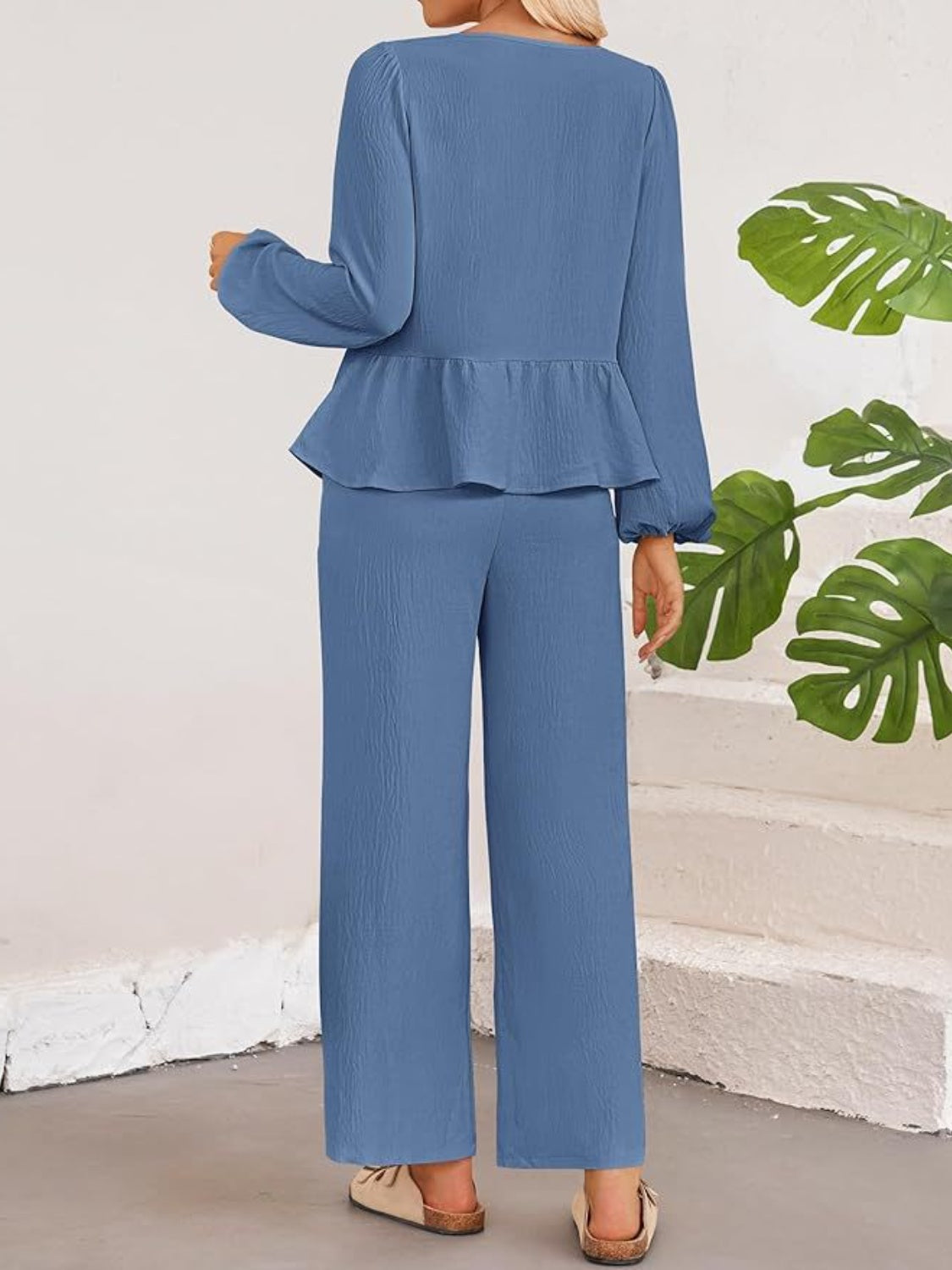 Ruffled Tied Two-Piece Pant Set