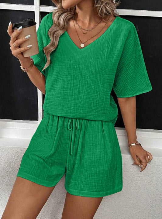 V-Neck Half Sleeve Top and Shorts Set - Whimsical Appalachian Boutique