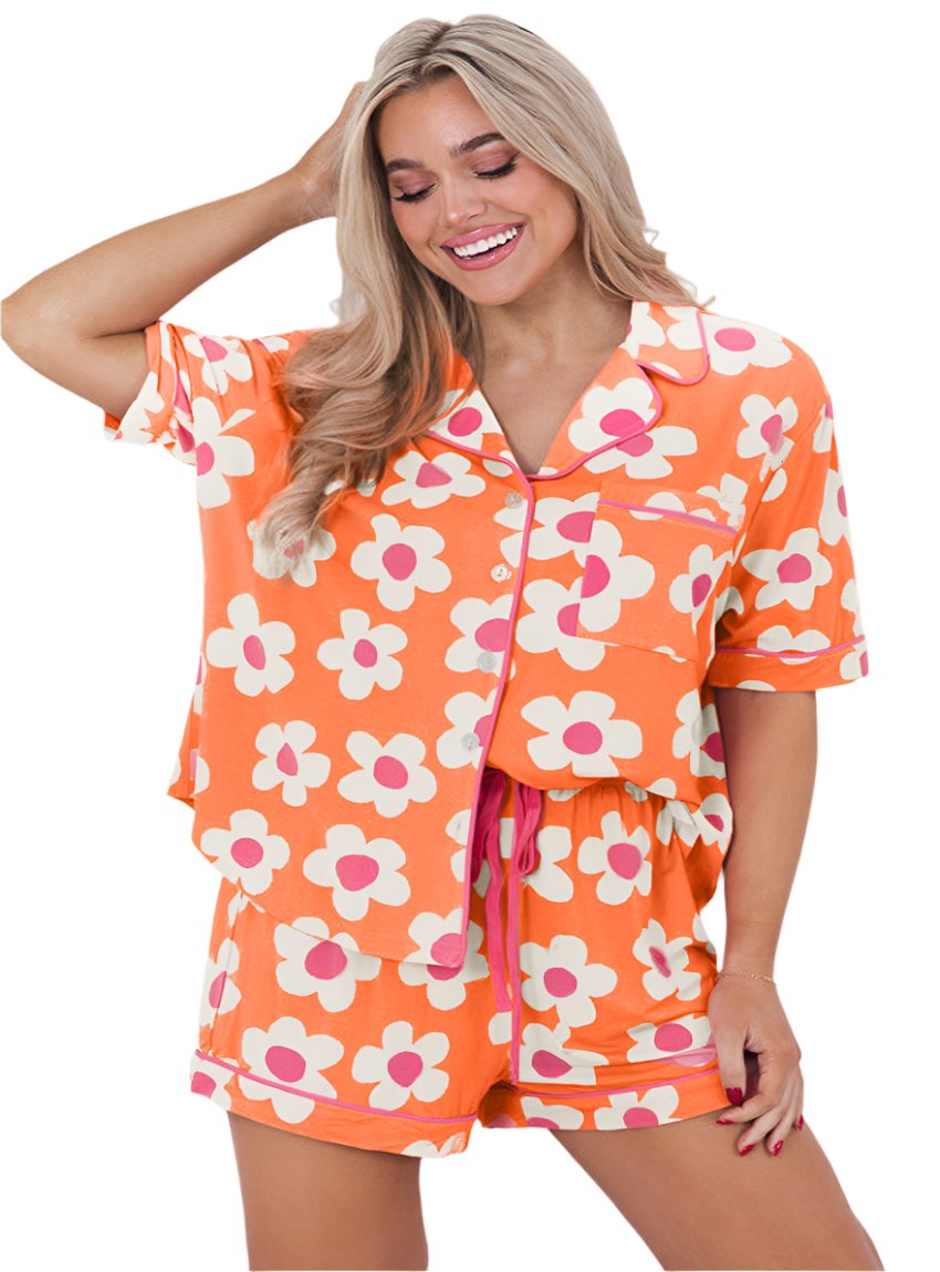 Flower Print Drawstring Waist Pajama Set - Whimsical Appalachian Boutique