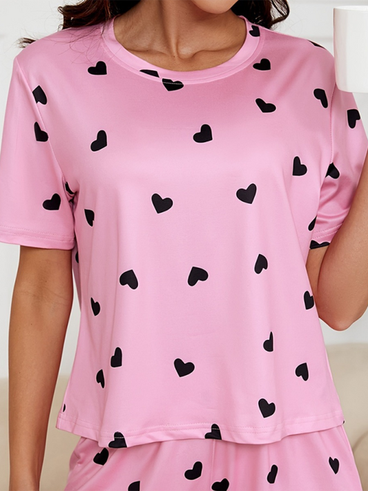 Heart Print Short Sleeve Pajama Set - Whimsical Appalachian Boutique